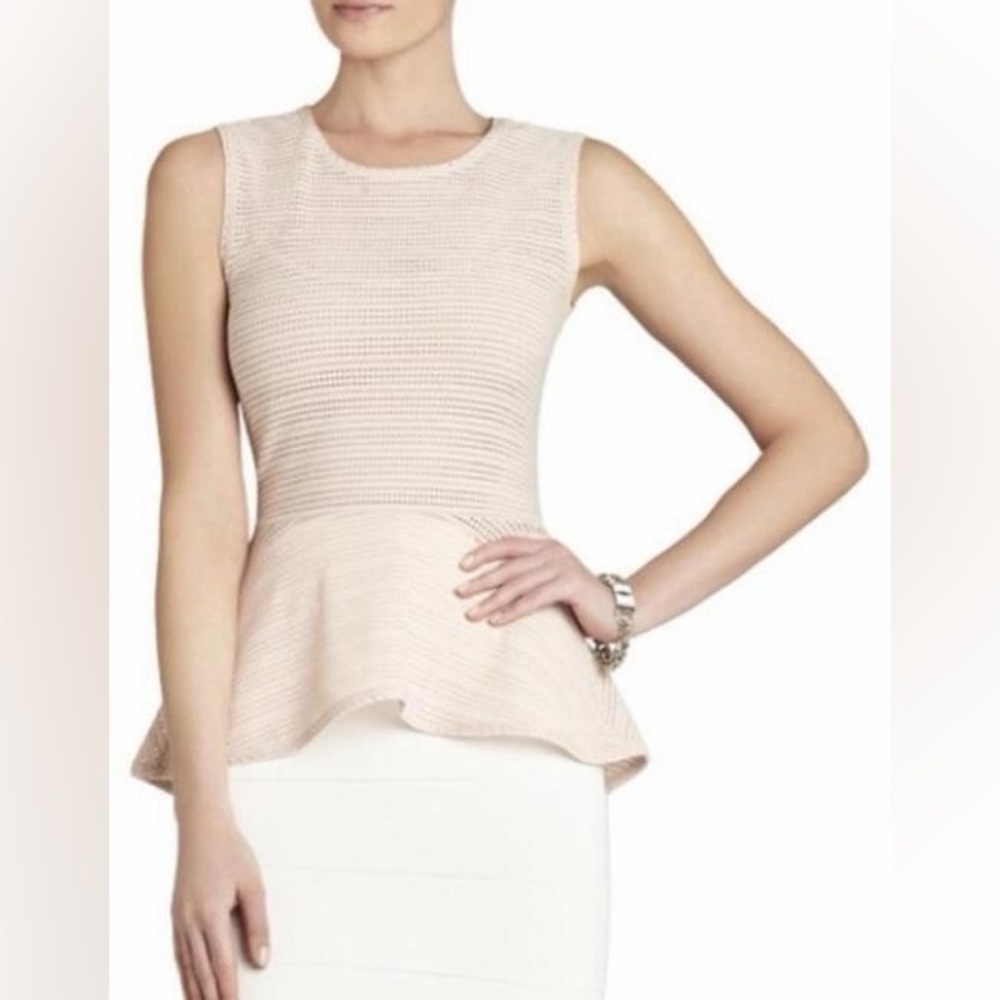 BCBGMaxAzria Sleeveless Peplum Knit Top in Blush Pink XXS